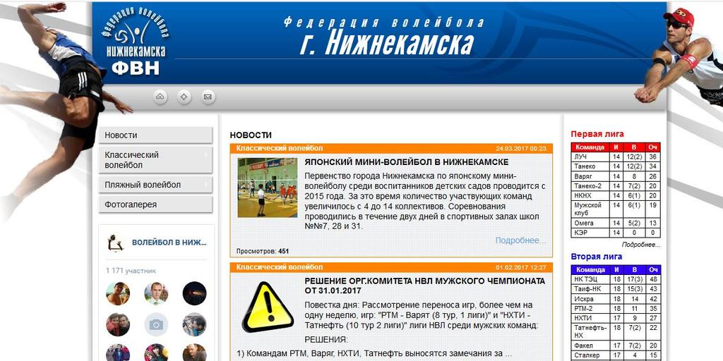 Сайт Федерации волейбола г. Нижнекамска